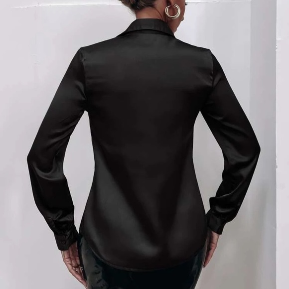 Satin silky button up down shirt sexy business professional casual holiday - Picture 13 of 15